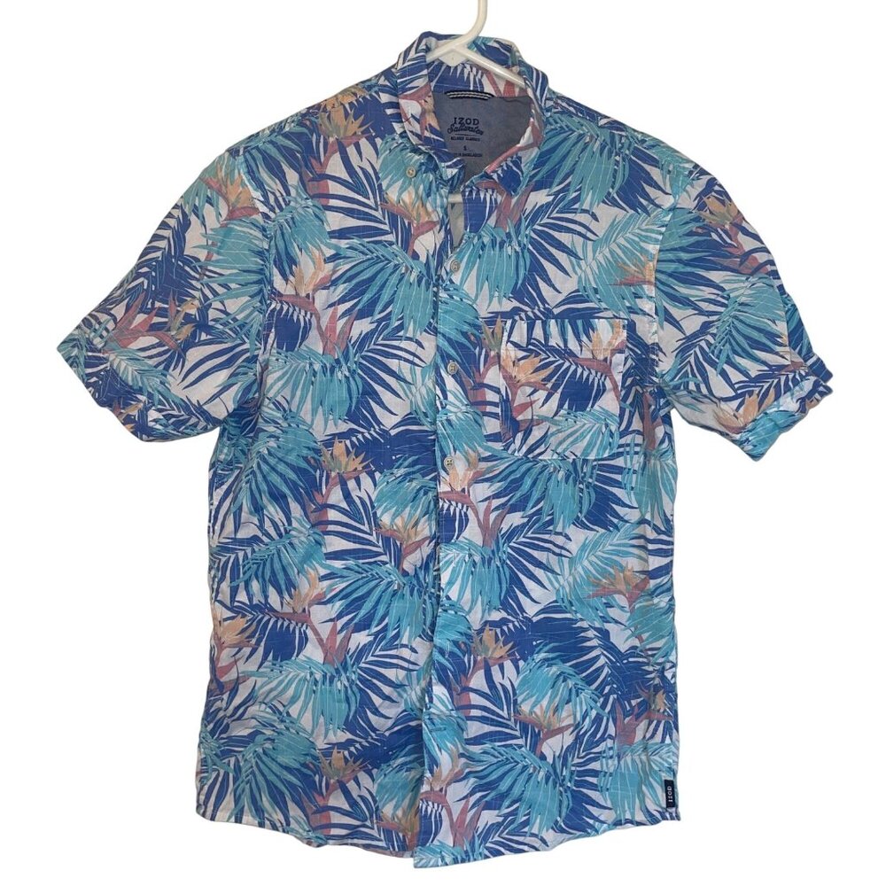 Izod Saltwater Mens S Tropical Button-Down Shirt Cotton Blend